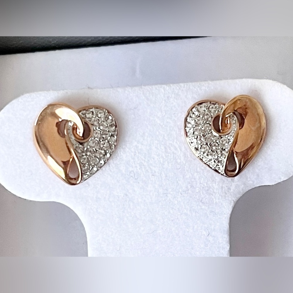 Swarovski Heart Stud Earrings Gold & Rhinestones Gifts New In Box